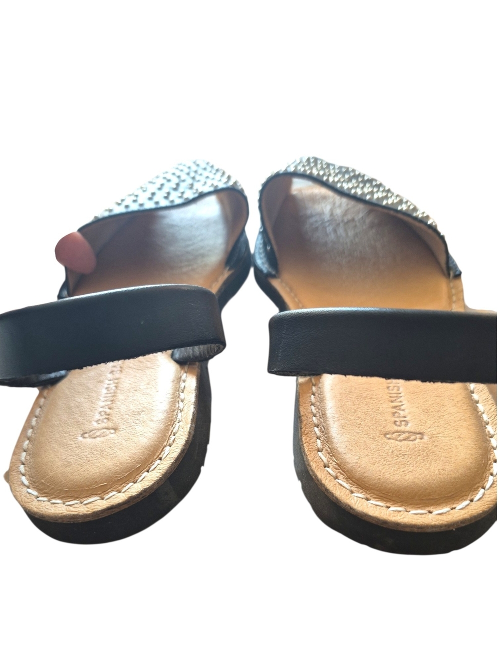 Spanish Sandals Black Leather Studded Avarca Slingback Flats Artisan 39, 8.5/9 - Picture 6 of 9